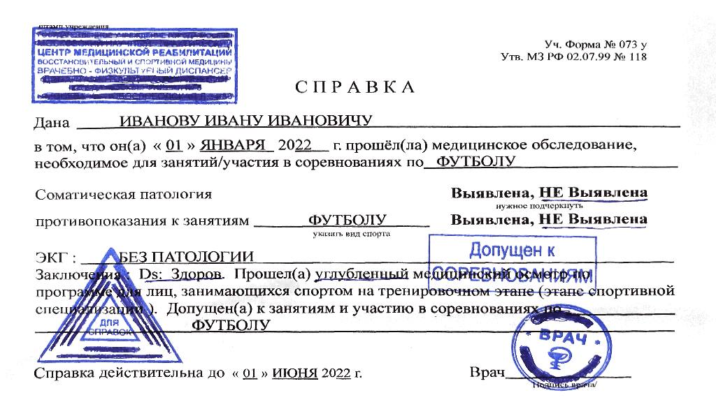 Образец справки 073 Образец справки 073