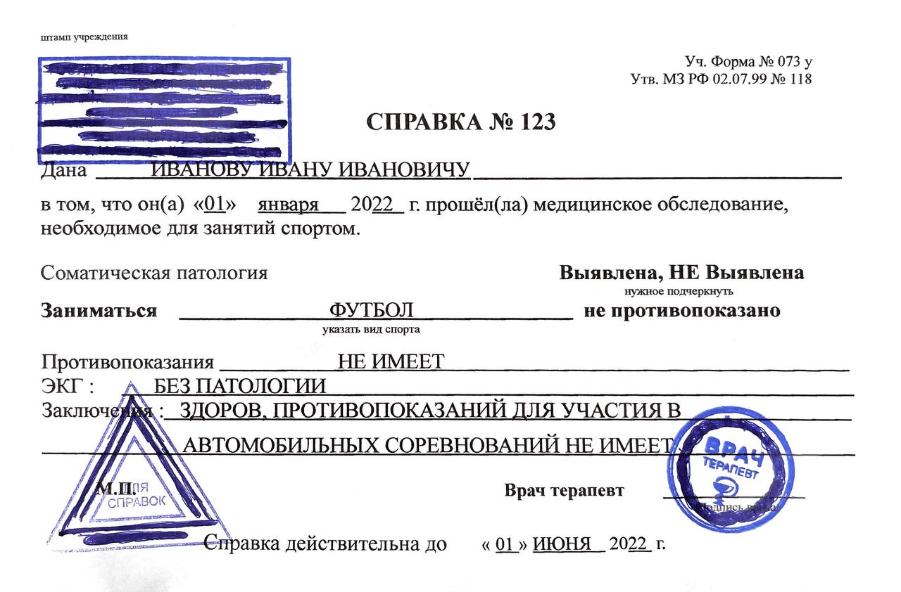 Образец справки 073 Образец справки 073